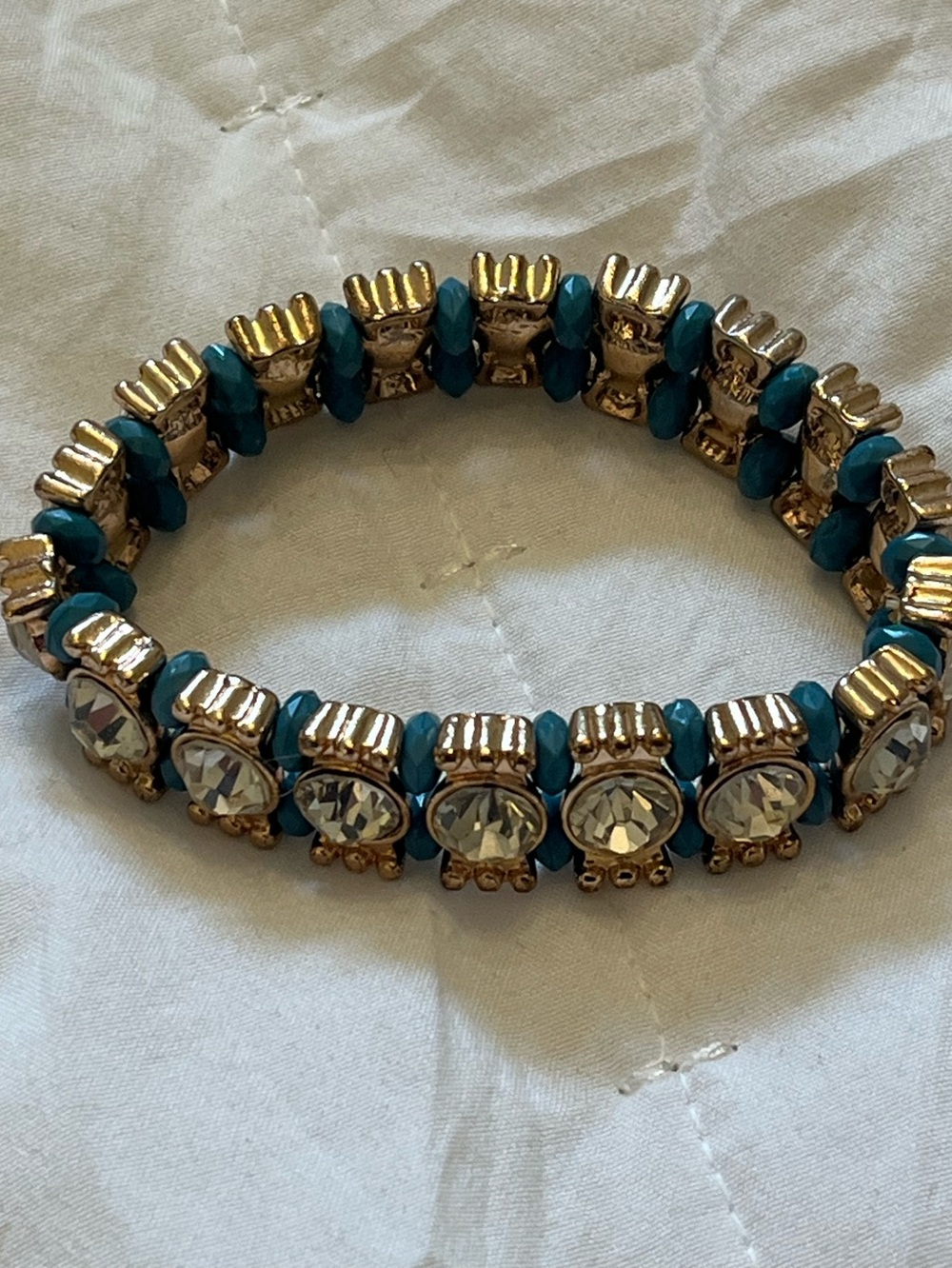 Gold-Tone Teal Crystal Stretch Bracelet